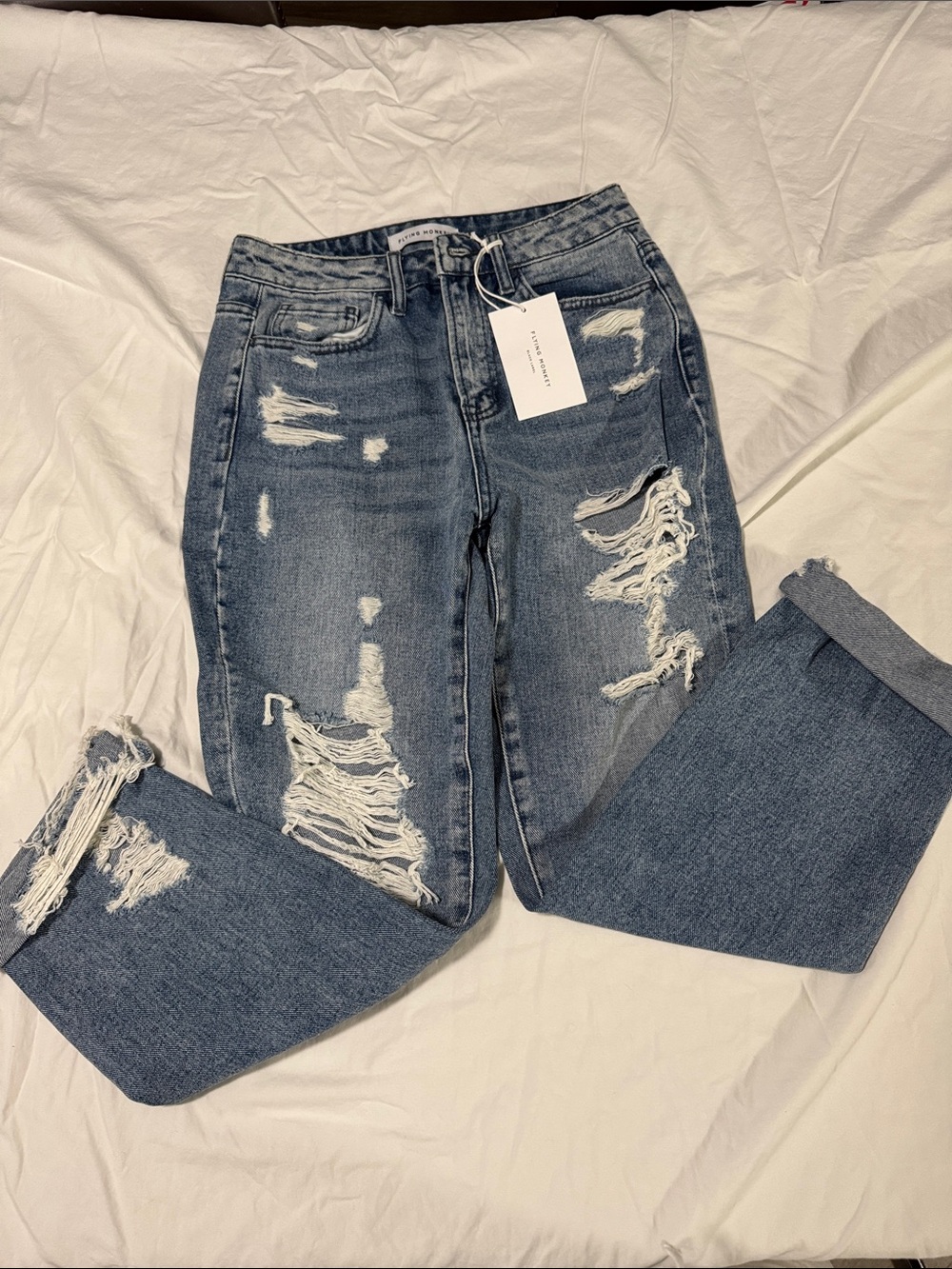 FLYING MONKEY High-Rise Distressed Women’s Jeans in Medium Blue SZ 25